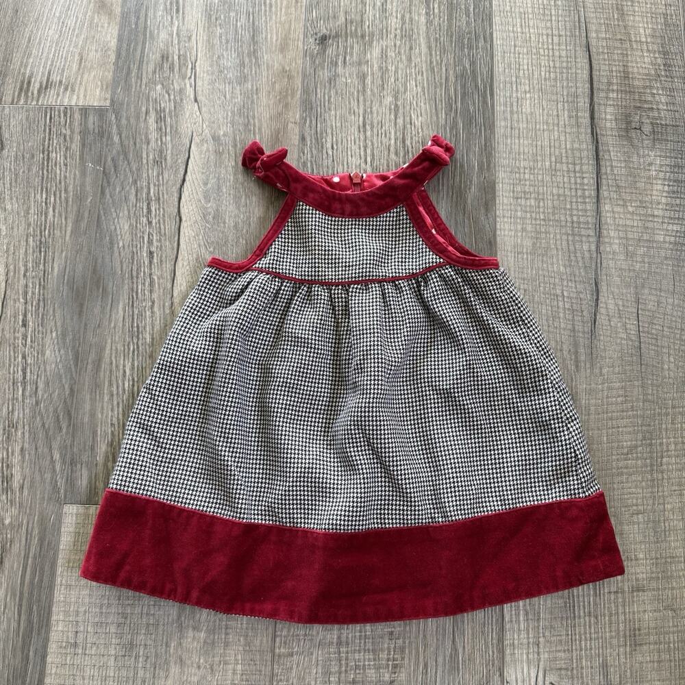 Vtg Children’s Place Holiday Dress 6-9 Months Black Red Houndstooth Velvet Bow